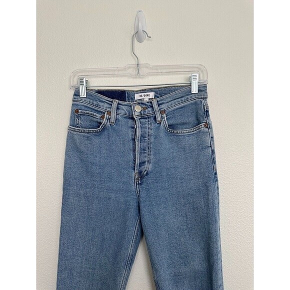 Re/Done Women's 90s High Rise Ankle Crop Button Fly Jeans Light Wash Blue Sz 25 - Picture 2 of 9